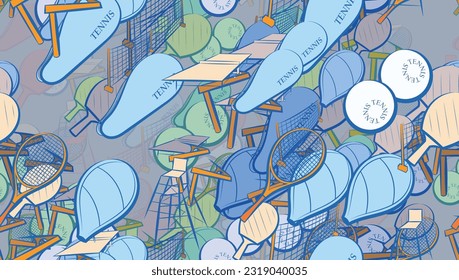Background pattern abstract design texture. Seamless. Tennis. Theme is about game, tennis balls, mini-tennis, racket, balls, tennis racket case, netting, case, sports judge, table, inventory