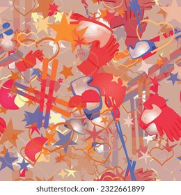 Background pattern abstract design texture. Seamless. Theme is about love, hiking, scoop, stars, pole, ski, hearts, outdoor, relations, object, extreme, effects, pair, romance, helm, snow