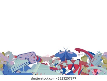 Background pattern abstract design texture. Horizontal seamless stripe. Border frame, transparent background. Theme is about hairstyle, silhouette, beautiful, vector, clock, exotic, cassette