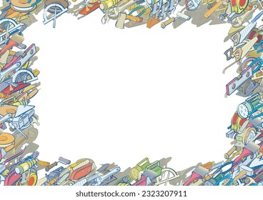 Background pattern abstract design texture. Building tools and Repair. Border frame, transparent background. Theme is about measurement, architectural, spinning, sledgehammer, carpentry wood