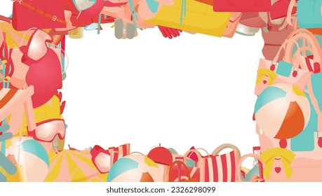 Background pattern abstract design texture. Border frame, transparent background. Theme is about object, accessories, elegance, glass, cane, skiing, Laptop Backpack, leisure, office, cartoon