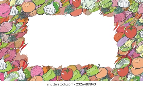 Background pattern abstract design texture. Health food. Border frame, transparent background. Theme is about dye, onion feathers, tomato, Chinese cabbage, the harvest, vitamin C, red cabbage