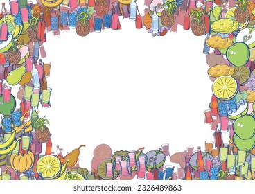 Background pattern abstract design texture. Fruits and Alcohol. Border frame, transparent background. Theme is about pear, peel, champagne, vodka, cool, mandarin, forty degrees, sparkling wine