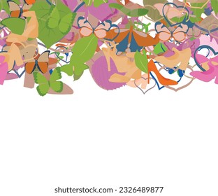 Background pattern abstract design texture. Horizontal seamless stripe. Border frame, transparent background. Theme is about slingback shoes, elegance, redbud, Butterfly, everyday, ladies