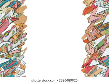 Background pattern abstract design texture. Building tools and Repair. Vertical seamless stripes. Border frame, transparent background. Theme is about circular saw, crimping, plane, ax, building - Powered by Shutterstock - Get 15% off with code: PIKWIZARD15