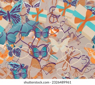 Background pattern abstract design texture. Seamless. Theme is about ribbon, various, design, offer, summer, Butterfly, art, wildlife, celebrate, Monarch, silhouette, new, fly, nature