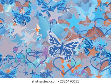 Background pattern abstract design texture. Seamless. Theme is about fly, tropical, delicate, colorful, graphic, Monarch, repeat, shapes, drawing, romance, relations, various, nature, effects