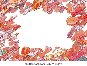 Background pattern abstract design texture. Repair and Building tools. Border frame, transparent background. Theme is about manufacturing, hand tool, carpentry wood, painter, meter, painting walls