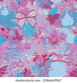 Background pattern abstract design texture. Seamless. Theme is about ribbons, botany, garden, nature, tree, composition, minim, parks, seasons, redbud, crotchet, quaver, maple, semibreve