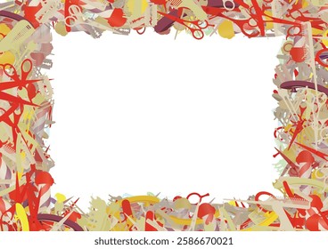 Background pattern abstract design texture. Border frame, transparent background. Theme is about hairdressing, straight razor, parlor, hair clips, barrette, salon, hairpin, razor blade