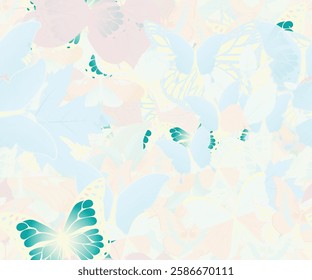 Background pattern abstract design texture. Seamless. Pastel. Theme is about wild, tropical, exotic, apple, design, art, ornate, silhouette, beech, greenery, various, botany, wing, summer