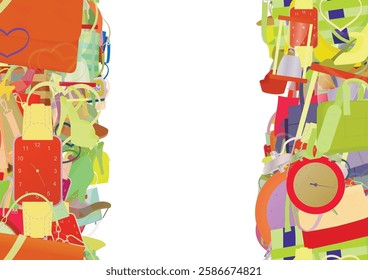 Background pattern abstract design texture. Vertical seamless stripes. Border frame, transparent background. Theme is about loafers, leather, girl, relations, illustration, hearts, personal