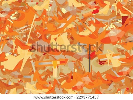 Background pattern abstract design texture. Seamless. Theme is about bureaucracy, slide sandals, pumps, walking shoes, fashion, shoe shop, ballpoint pen, ladies, employee, glamour, elegant