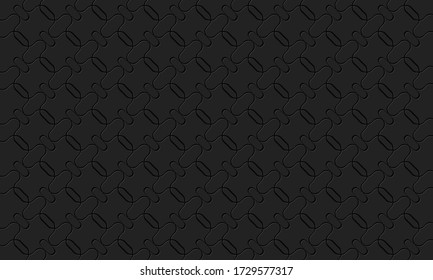 Background pattern of abstract geometric shapes with indented outline. Vector graphics on a black background.