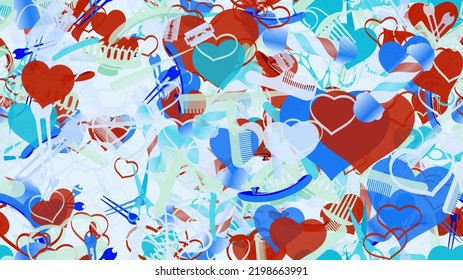 Background pattern abstract seamless design texture. Theme is about hearts, love, romance, relations, salon