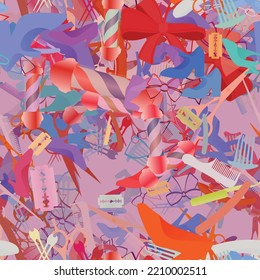 Background pattern abstract seamless design texture. Theme is about high heels, claw, decoration, salon, barber