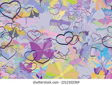 Background pattern abstract seamless design texture. Theme is about claw, bobby pin, various, silhouette, vector