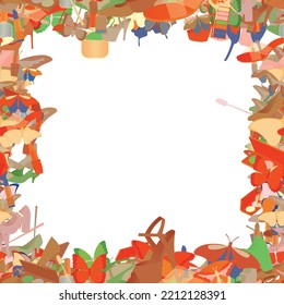 Background pattern abstract seamless design texture. Border frame, transparent background. Theme is about wildlife, elegant, pomatum, style, brush, wing, walking shoes, beautiful, colorful