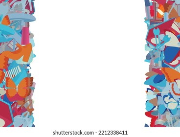 Background pattern abstract seamless design texture. Vertical stripes. Border frame, transparent background. Theme is about comb, walking shoes, various, brush, beautiful, season, platform heels