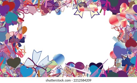 Background pattern abstract seamless design texture. Border frame, transparent background. Theme is about , barbershop, razor blade, comb, straight razor, dressing, romance, love, adornment