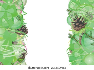Background pattern abstract seamless design texture. Vertical stripes. Border frame, transparent background. Theme is about xmas, ribbons, narrow goods, wavy, star, Christmas tree toy, woven