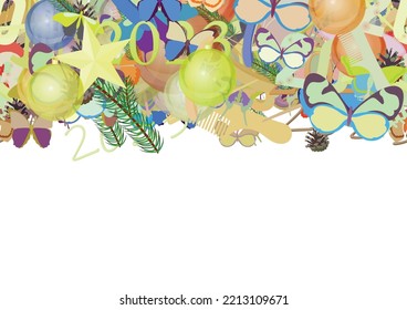 Background pattern abstract seamless design texture. Horizontal stripe. Border frame, transparent background. Theme is about claw, gorgeous, Butterfly, Christmas tree toy, winter, salon