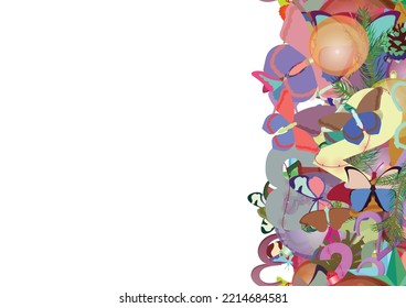 Background pattern abstract seamless design texture. Vertical stripe. Border frame, transparent background. Theme is about green, holiday, wildlife, cone, chinese new year, tropical, colorful