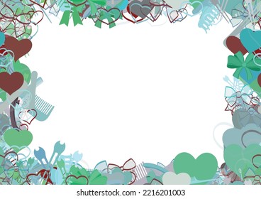 Background Pattern Abstract Seamless Design Texture. Border Frame, Transparent Background. Theme Is About Bobby Pin, Hearts, Hairpin, Ribbons, Barrette, Slip, Salon, Clip, Raker, Adornment