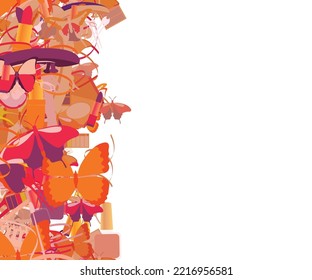 Background pattern abstract seamless design texture. Vertical stripe. Border frame, transparent background. Theme is about vector, striped fabric, confetti, claw, irregular, nature, hairstyle