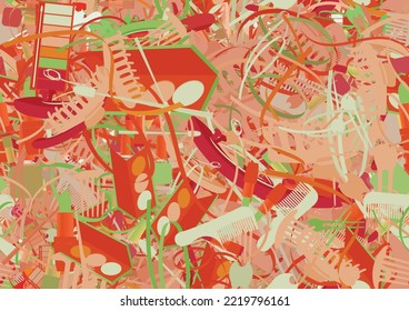 Background Pattern Abstract Seamless Design Texture. Theme Is About Raker, Barrette, Maquillage, Comb, Irregular, Slip, Striped Fabric, Pomatum, Stripes, Beauty, Hairpin, Bobby Pin, Confetti