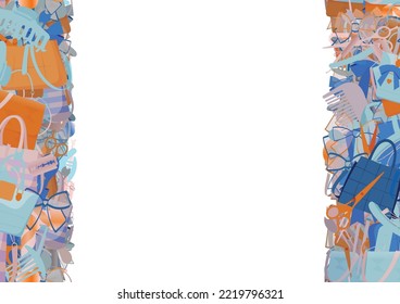 Background pattern abstract seamless design texture. Vertical stripes. Border frame, transparent background. Theme is about shaving, luxury, buckle, content, leather, hairstyle, scissors