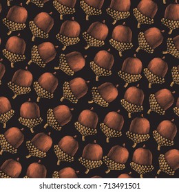 background pattern with acorn vintage engraved vector illustration (hand drawn style)