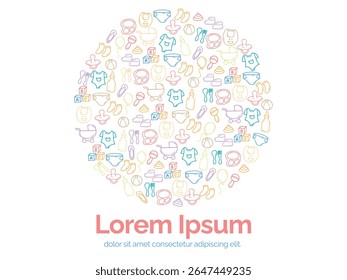 Background or pattern with Baby Essentials theme. With doodle style. For layout, website, graphic design.