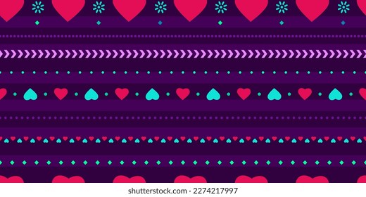 Background pattern for baby kid seamless texture vector, children girly pink purple repeated pattern for fabric textile graphic with hearts, cute fun geometric dark pretty backdrop element image