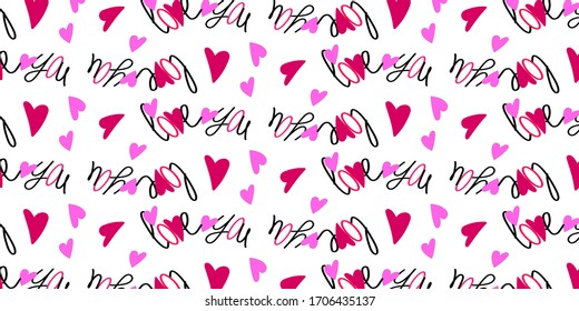 
Background. Pattern. Banner. Lettering LOVE YOU and hearts.
