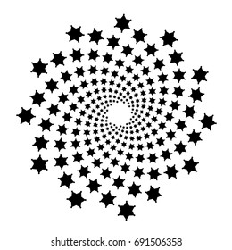 Background, pattern, black and white spiral pattern. Round centered Halftone illustration. Star, rotation, center, round.