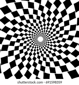Background, pattern, black and white spiral pattern. Round centered Halftone illustration. Rhombus, figure, geometry.