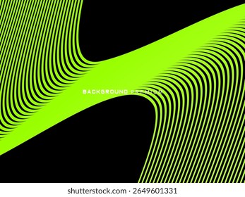 Background pattern of bright green neon stripes that curve and wavy dynamically on a black background, creating an effect of movement and modernity.
