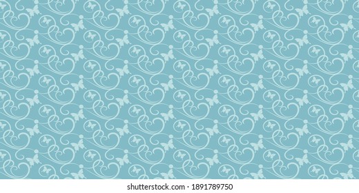 Background pattern with butterflies in blue tones. Seamless wallpaper texture. Vector graphics