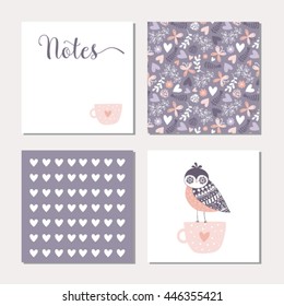 Background pattern cards set with owl illustration