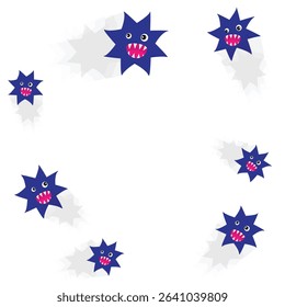 Background, pattern with cartoon viruses and bacteria. Funny microorganism characters. Vector illustration for medical, educational or kids health care and hygiene
