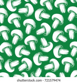 background pattern with champignon mushrooms (vintage engraved vector illustration)