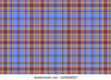 Background pattern check. Fabric plaid tartan. Texture seamless textile vector in orange and blue colors.