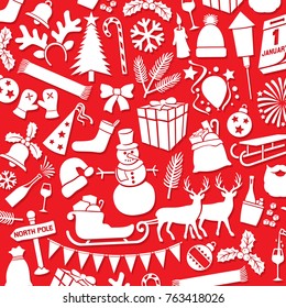 Background pattern with Christmas and New Year icons 