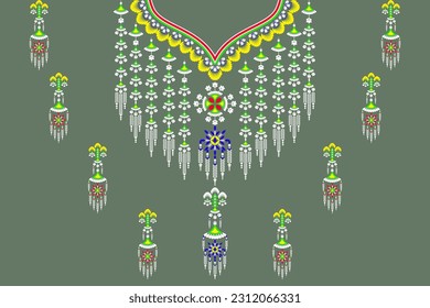 background pattern collar pattern from geometric shapes for shirts green, yellow, white ,blue and red on green background