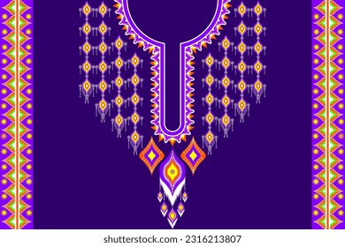 background pattern collar pattern from geometric shapes for shirts green, white ,pink orange on purple background