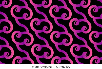 background pattern color black pink, ornament vector batik spiral, letter S