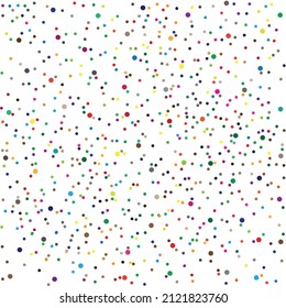 Background and pattern of colored dots and polka dots on a white background