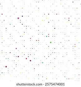 Background and pattern of colored dots and polka dots on a white background. Small and bid dots seamless pattern. Rainbow colored dots.  Vector Illustration