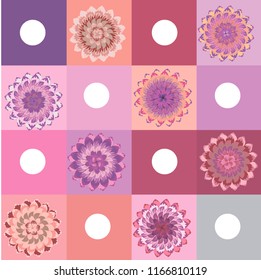 background with a pattern of dahlias on squares